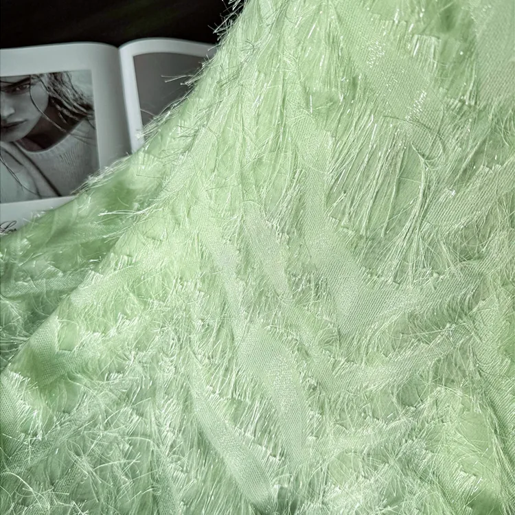 YX1544 Long Fringe Fil Coupe Chiffon Fabric 150CM Wide Woven Jacquard Material for Fashion Dresses and Tops