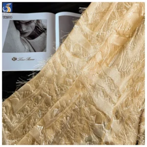 YX1544 Long Fringe Fil Coupe Chiffon Fabric 150CM Wide Woven Jacquard Material for Fashion Dresses and Tops