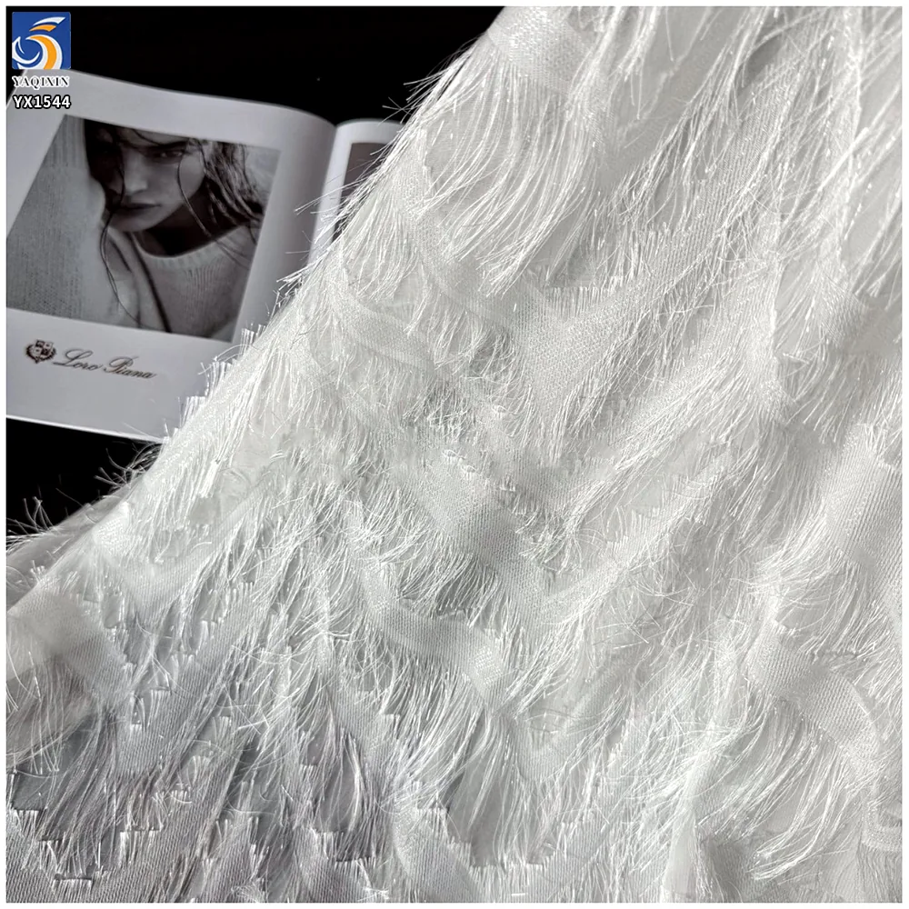 YX1544 Long Fringe Fil Coupe Chiffon Fabric 150CM Wide Woven Jacquard Material for Fashion Dresses and Tops