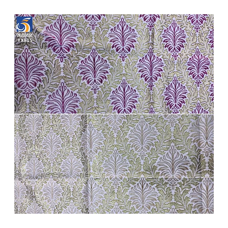 YX815 Custom Traditional Design Yarn-Dyed Gold Thread Leaves Jacquard African Nigerian Brocade Damask Fabric for Dress