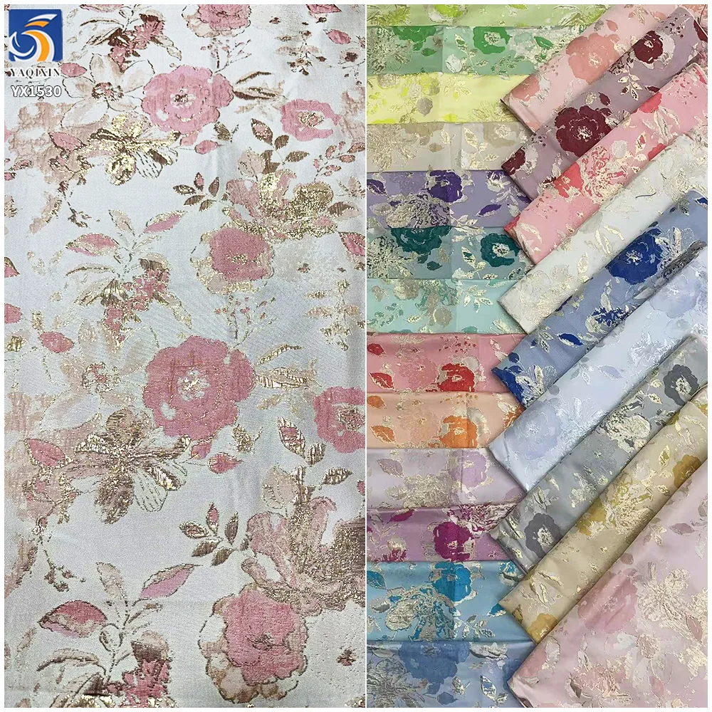YX1530 Elegant Floral Metallic Yarn Dyed Brocade Fabric for Qipao and Mamian Skirt