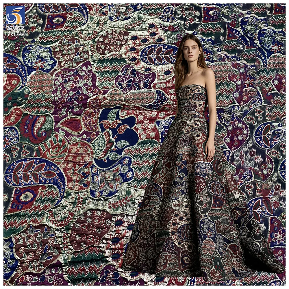YX1566 Ethnic Floral Brocade Jacquard Fabric for Traditional Clothing Dresses Garments and Fashion Apparel Textile