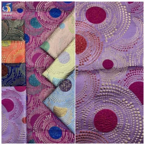 YX1565 Ethnic Style Polyester Metallic Jacquard Brocade Fabric With Circular Pattern for Traditional Garments and Robes