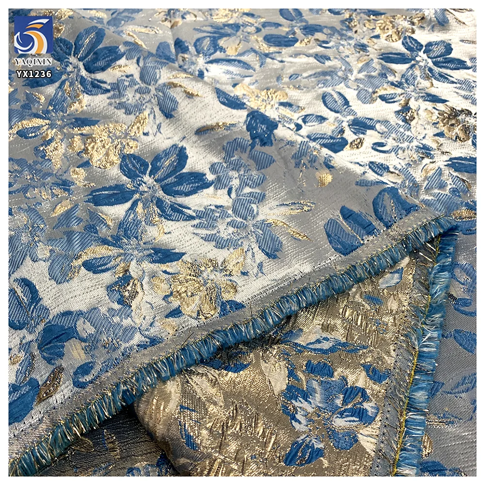 YX1236 Wholesale of All Kinds of Luxury Brocade Fabrics Polyester 3D Embossed Yarn-Dyed Gold Brocade Fabric for Clothing
