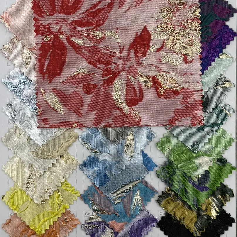 YX1236 Wholesale of All Kinds of Luxury Brocade Fabrics Polyester 3D Embossed Yarn-Dyed Gold Brocade Fabric for Clothing
