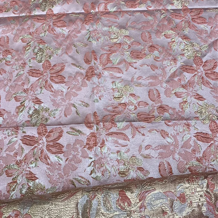 YX1236 Wholesale of All Kinds of Luxury Brocade Fabrics Polyester 3D Embossed Yarn-Dyed Gold Brocade Fabric for Clothing