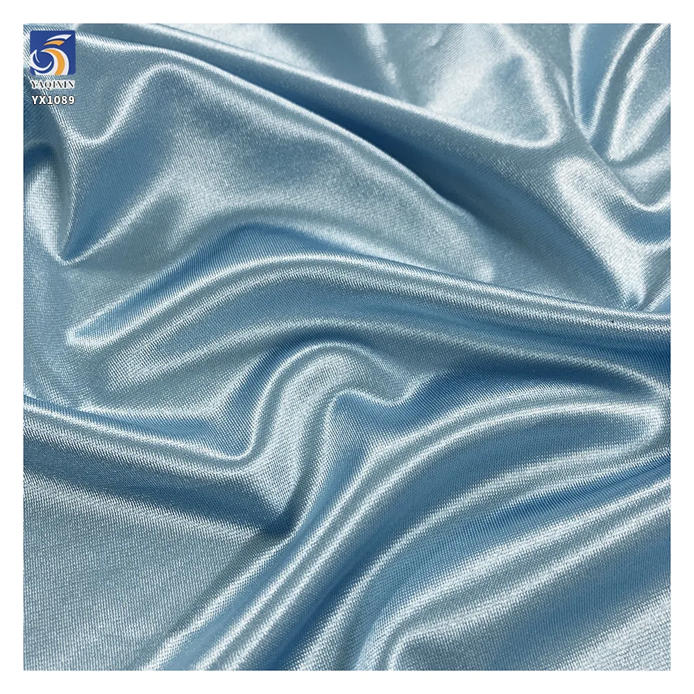 YX1089 2026 Sky Light Blue 140g/180g/250g Elastic Satin Fabric Polyester Spandex Stretch Satin Swimsuit Yoga Sports Fabrics