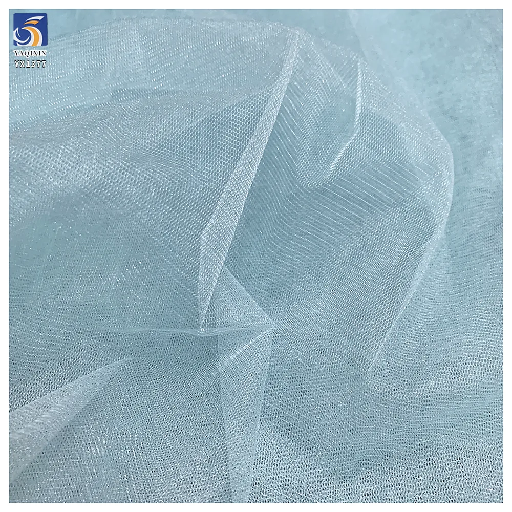 YX1377 China Wholesale Stiff Feel Polyester Glossy Knit Sky Blue Tulle Fabric Mesh Fabric Textile for Clothing Dresses