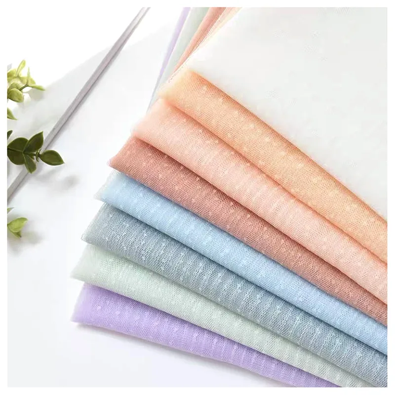 Wholesale Prices Solid Polyester Elegant Tulle Fabric Dotted Jacquard Mesh Bridal Lace Fabric for Wedding Veil Dress