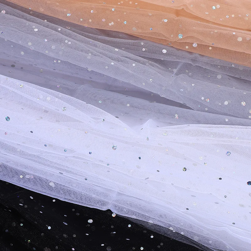 Factory Ready Supply of Large and Small Polka Dot Holographic Sequin Tulle for Children's Clothing Princess Skirt