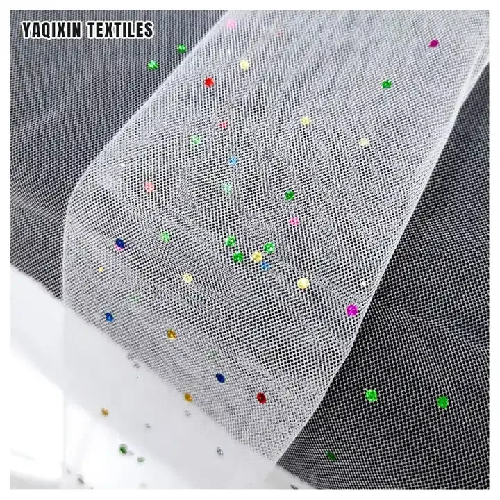 Guangzhou Zhongda Factory Prices Multi-color Shiny Sparkle 100 Polyester Net Tulle Mesh Fabric by the Yards