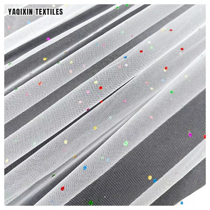 Guangzhou Zhongda Factory Prices Multi-color Shiny Sparkle 100 Polyester Net Tulle Mesh Fabric by the Yards