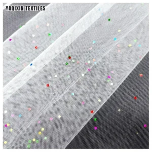 Guangzhou Zhongda Factory Prices Multi-color Shiny Sparkle 100 Polyester Net Tulle Mesh Fabric by the Yards