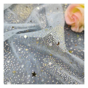 Bling Bling Sparkle Gold Star Moon Glitter Sequins Tulle Lace Fabric Wedding Tulle Dress Fabric Clothing
