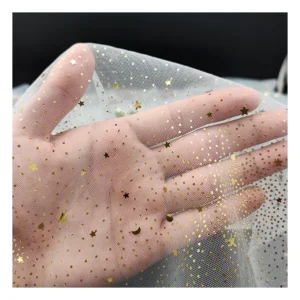 Bling Bling Sparkle Gold Star Moon Glitter Sequins Tulle Lace Fabric Wedding Tulle Dress Fabric Clothing