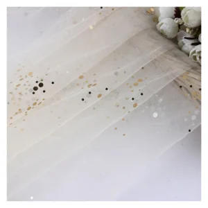 CP11 Shiny Glitter Silver Foil Dots Print Tulle Silver Glitter Sequins Mesh Tulle Fabric for Weeding
