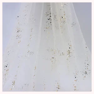 CP11 Shiny Glitter Silver Foil Dots Print Tulle Silver Glitter Sequins Mesh Tulle Fabric for Weeding