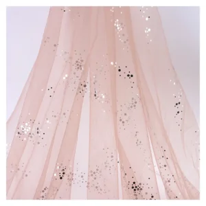 CP11 Shiny Glitter Silver Foil Dots Print Tulle Silver Glitter Sequins Mesh Tulle Fabric for Weeding