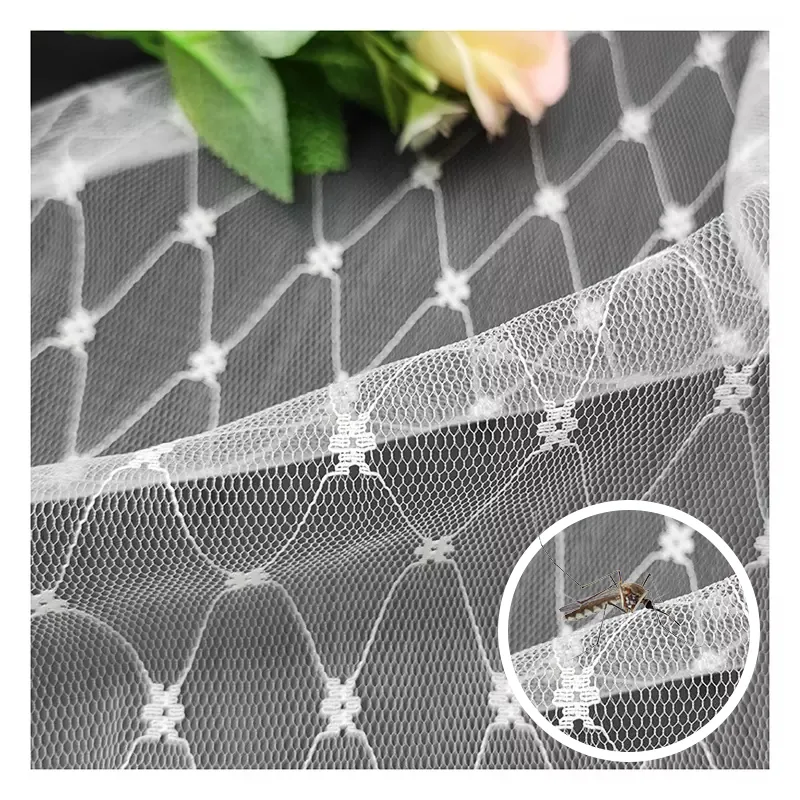 Wholesale White Soft Tulle Mosquito Netting Fabric Polyester Mesh Jacquard Fabric
