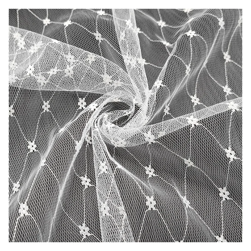 Wholesale White Soft Tulle Mosquito Netting Fabric Polyester Mesh Jacquard Fabric
