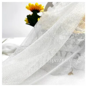 High Quality 95% Nylon 5% Spandex Stretch Knitted 6430 Mesh Tulle Fabric Shimmer White Tulle Wedding Dress Bridal Fabric