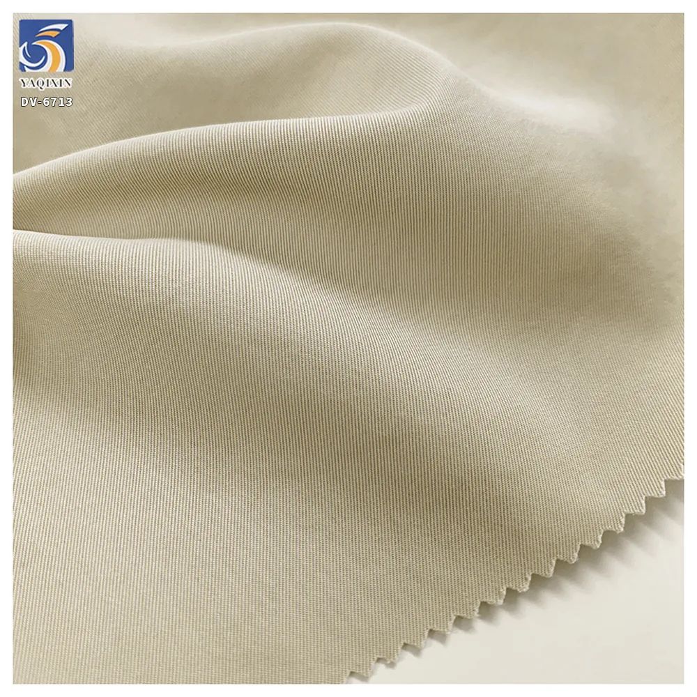 DV-6713 Factory Direct Low MOQ 155g 100% Polyester Light Khaki Fine Twill Fabric 150cm for Ladies Casual Pants