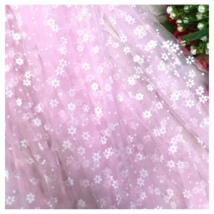 Popular Sunflower Floral Dot Pattern Flocked Soft Nylon Tulle Fabric Wedding Spring Summer Dress Fabric