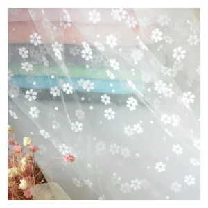 Popular Sunflower Floral Dot Pattern Flocked Soft Nylon Tulle Fabric Wedding Spring Summer Dress Fabric