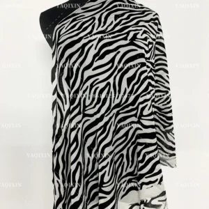 YX1154 Hot Selling Animal Zebra Print Flocked Mesh Fabric Spandex Four-Way Stretch Black Zebra Flocked Mesh Dress Fabric 2026