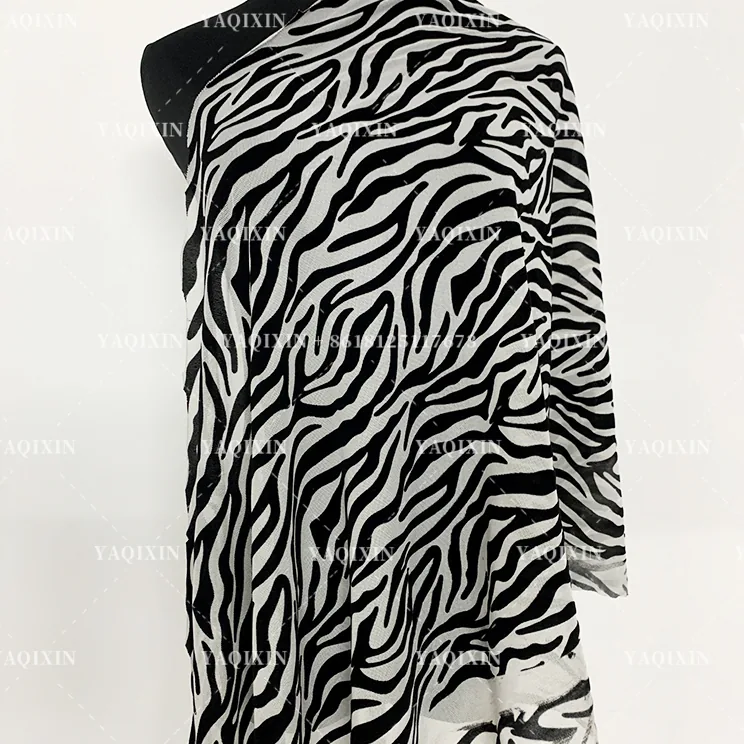 YX1154 Hot Selling Animal Zebra Print Flocked Mesh Fabric Spandex Four-Way Stretch Black Zebra Flocked Mesh Dress Fabric 2026