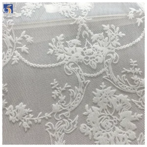 In Stock Polyester Spandex Flocked Floral Mesh Lace Fabric in Black 4 Way Stretch Power Mesh Net Fabric for Dress