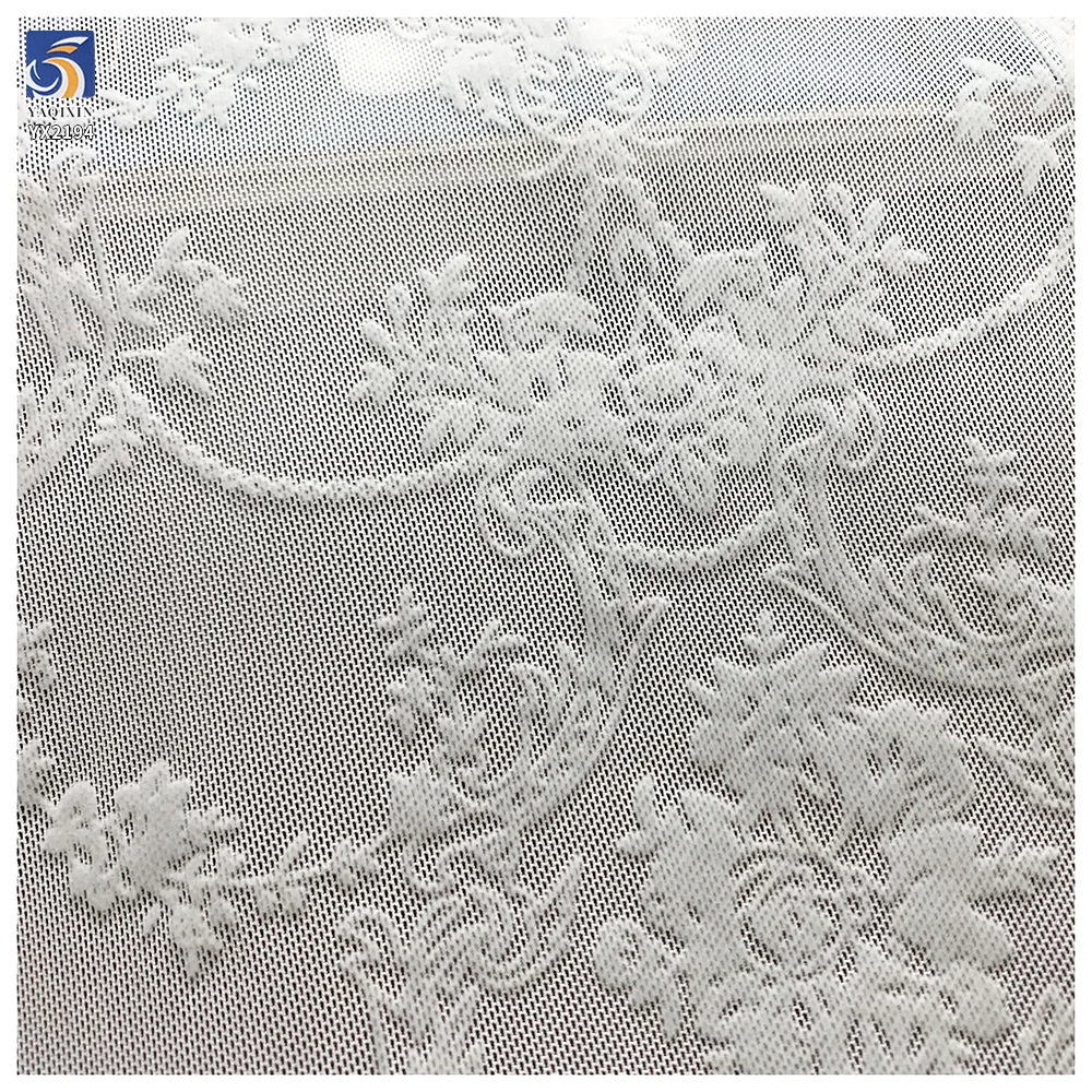 In Stock Polyester Spandex Flocked Floral Mesh Lace Fabric in Black 4 Way Stretch Power Mesh Net Fabric for Dress