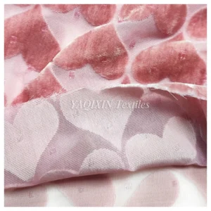 2026 New Arrivals Burnt Out Flocking Mesh Velvet Lace Fabric Heart Spandex Nylon Knitted Stretch Power Mesh Fabric
