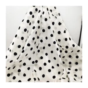 Guangzhou Manufacturer Wholesale Price White 100 Polyester Flocked Black Polka Dot Organza Fabric