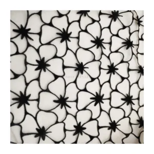 DX163 Fashionable Floral 100% Polyester Black Flocked Tulle Mesh Fabric With Flocking Velvet