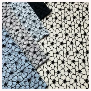 DX163 Fashionable Floral 100% Polyester Black Flocked Tulle Mesh Fabric With Flocking Velvet