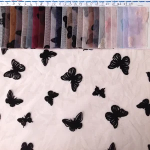 New Trends Tulle Dress Curtain Fabric Flocking Black Butterfly Mesh Fabric New Fashion Tulle for Woman