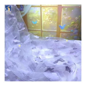 New Trends Tulle Dress Curtain Fabric Flocking Black Butterfly Mesh Fabric New Fashion Tulle for Woman