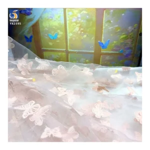 New Trends Tulle Dress Curtain Fabric Flocking Black Butterfly Mesh Fabric New Fashion Tulle for Woman