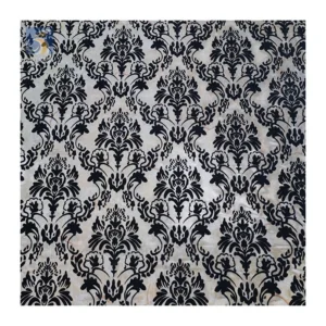 2024 Sexy Lingerie Custom Black Flocking Pattern Mesh Fabric 4-Way Stretch Power Mesh Fabric with Flocked