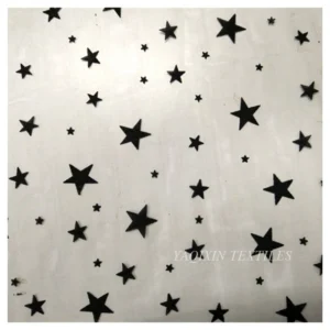 Deep Black Soft Tulle Mesh Fabric with Star Flocking Print for Women Dress Lining Fabric