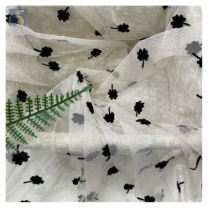 Competitive Price Flock Tulle Net Fabric Dress Model Latest Black French Small Floral Flocked Tulle Mesh Lace Fabric