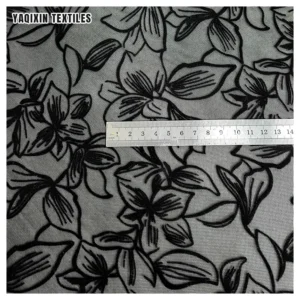 YX2192 2026 New Arrivals Black Leopard Flocking Mesh Lace Fabric 4 Way Stretch Suede Knit Simple Dress Flocked Mesh Fabric