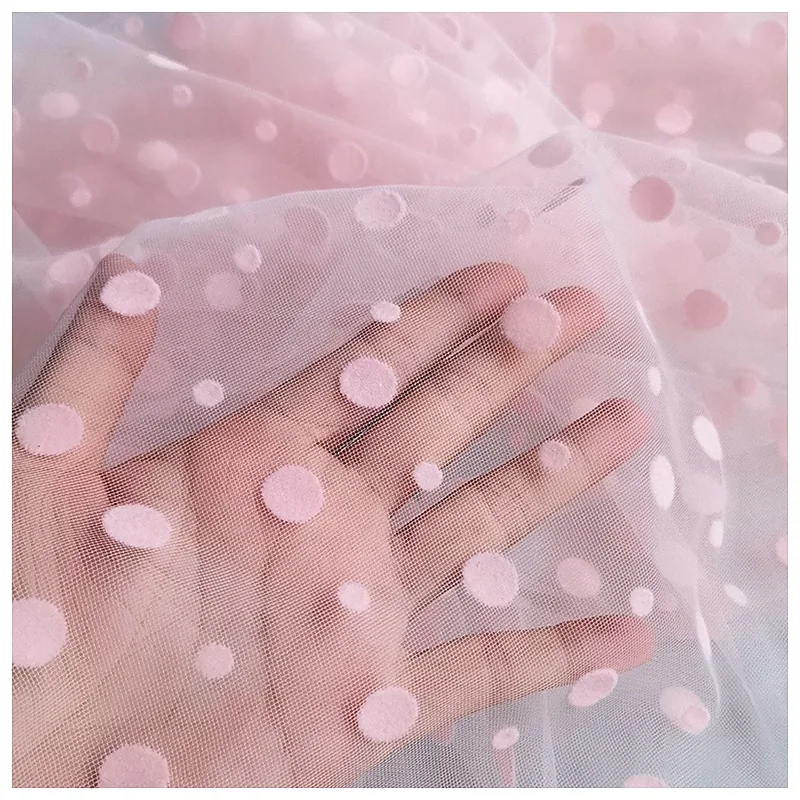 Brown Soft Swiss Dot Flocking Mesh Tulle Fabric Fashion Clothing Dress Fabric for Women
