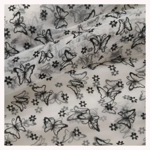 Butterfly Flower Flocking Printed Voile Tulle Fabric Black Velvet Flocked Mesh Lace Fabric for Women Dress