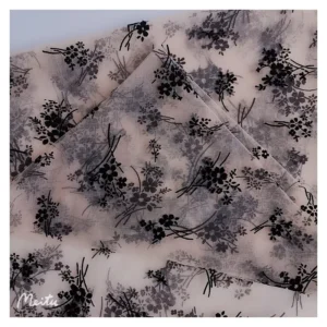 ZRT006 Fashion Fairy Style Black Floral Design Flocking Tulle Fabric Polyester Flocked Floral Mesh Fabric for Dress