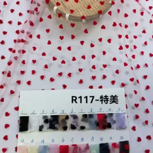 YX735 Sexy Design Polyester Flocked Tulle Fabric With Heart Breathable Knitted Mesh Net Fabric for Girls' Skirts and Bags