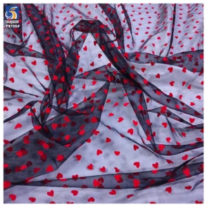 YX735 Sexy Design Polyester Flocked Tulle Fabric With Heart Breathable Knitted Mesh Net Fabric for Girls' Skirts and Bags