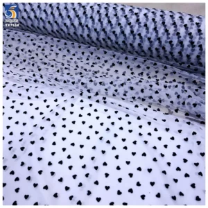 YX735 Sexy Design Polyester Flocked Tulle Fabric With Heart Breathable Knitted Mesh Net Fabric for Girls' Skirts and Bags
