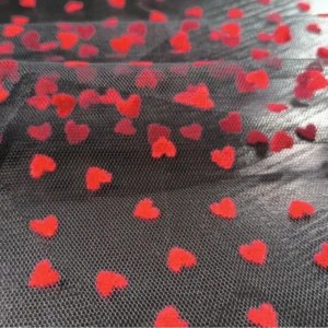 YX735-1 2026 Heart-Shaped 100% Polyester Flocked Tulle Mesh Fabric Knitted Mesh Net Fabric for Lingerie Skirts